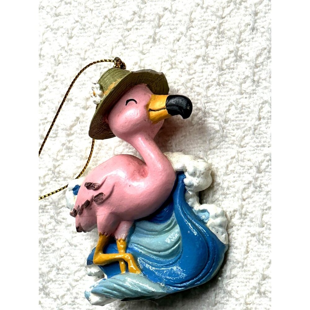 Pink Flamingo Beach Waves Christmas Tree Ornament Figurine Friend Congratulation